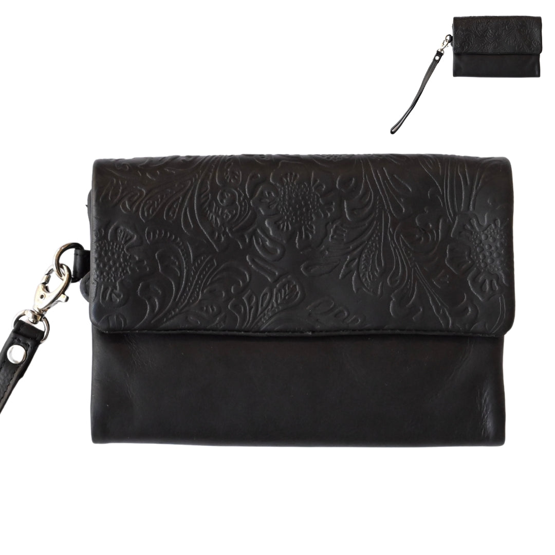 Floral Embossed Tri-Fold Soft Purse