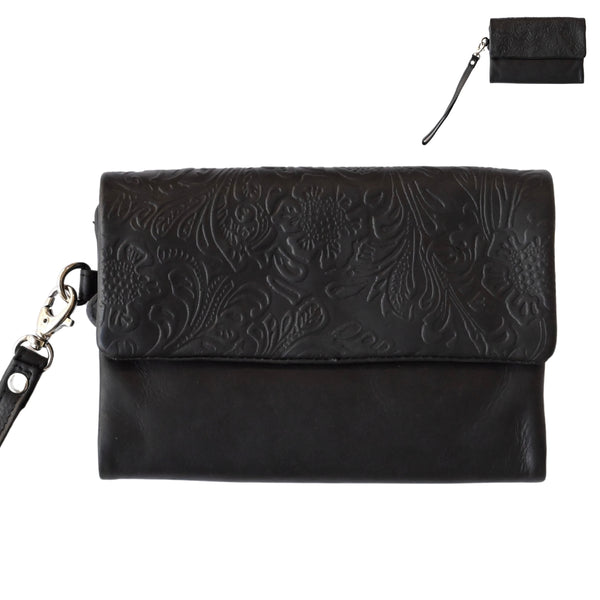 Floral Embossed Tri-Fold Soft Purse