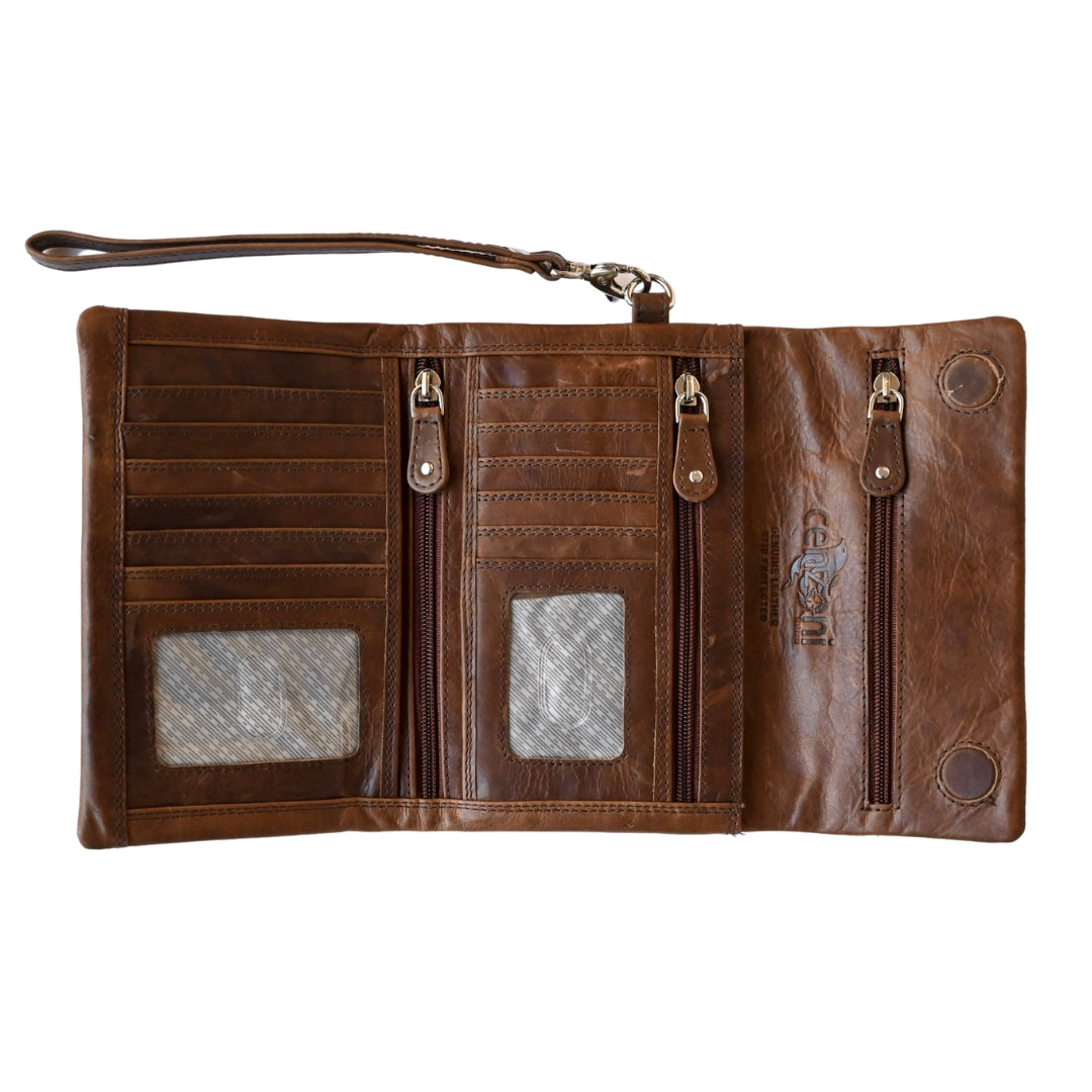 Floral Embossed Tri-Fold Soft Purse