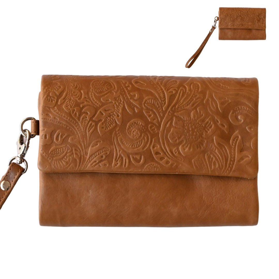 Floral Embossed Tri-Fold Soft Purse