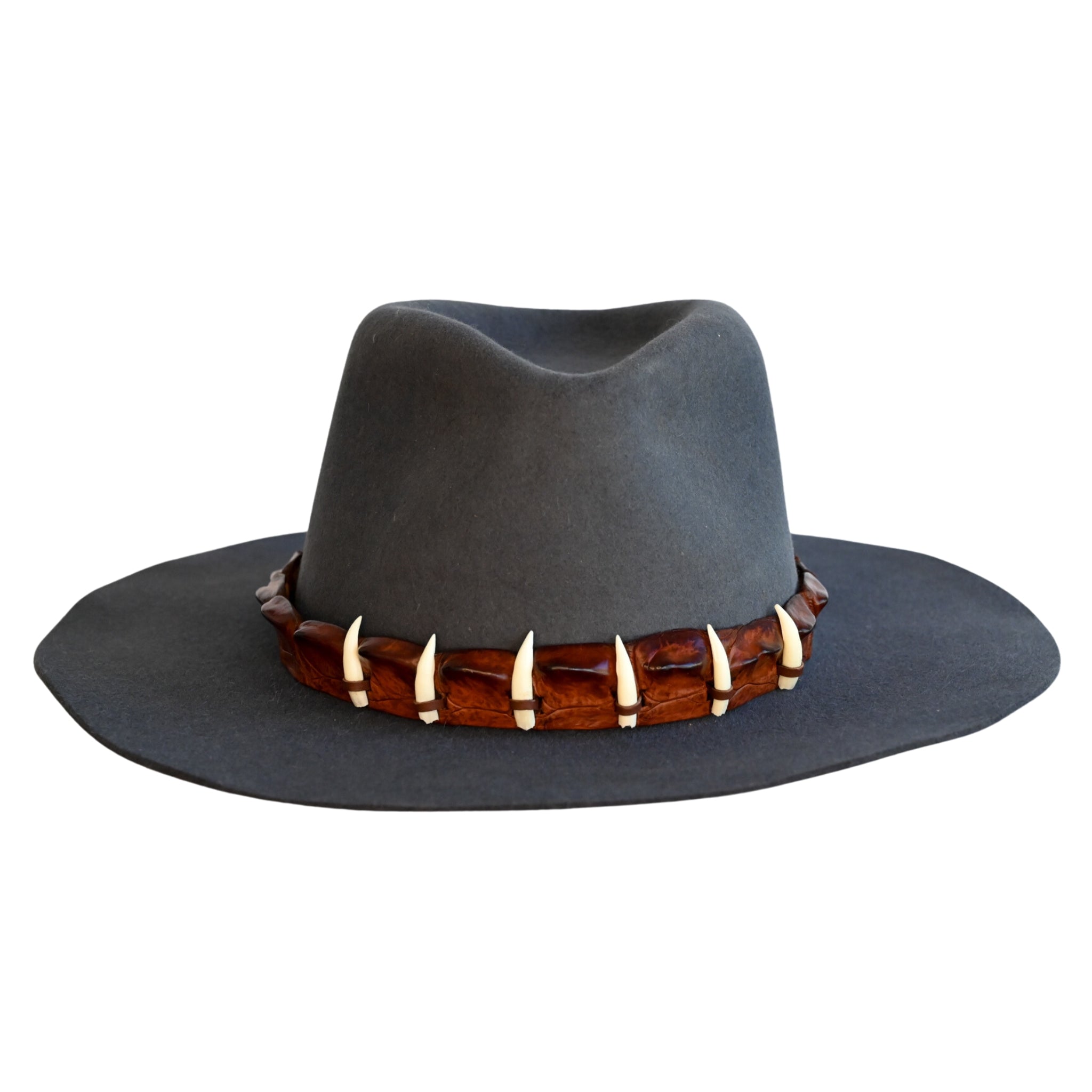 Tan Hat Band Crocodile Leather With Croc Teeth