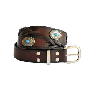 Plaited Leather Belt with Conchos