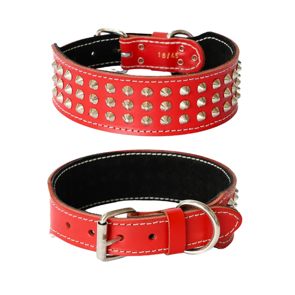studded dog collar 2 inch width - red