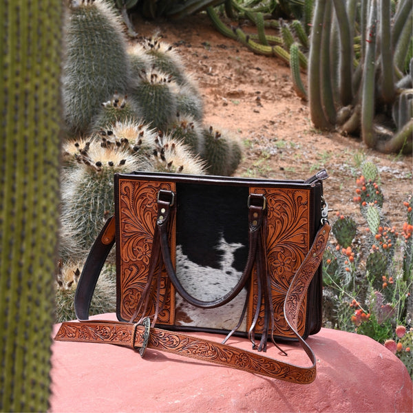 TULLY Large Cowhide Tooled Handbag
