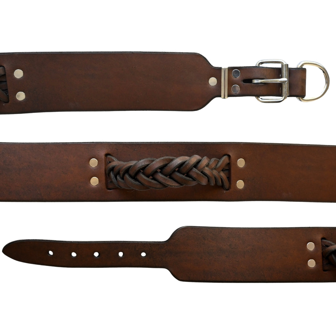 cowhide dog collar with plaited handle
