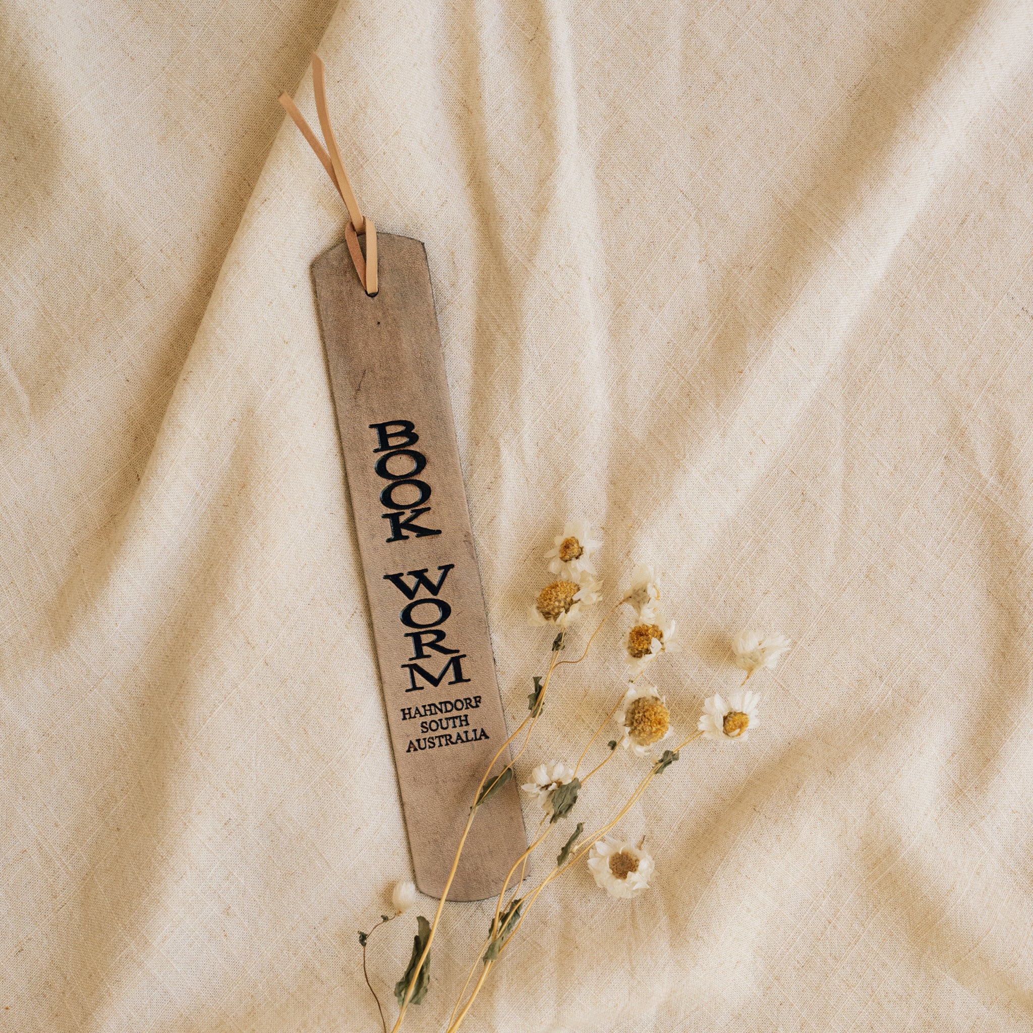 Book Worm Leather Bookmark