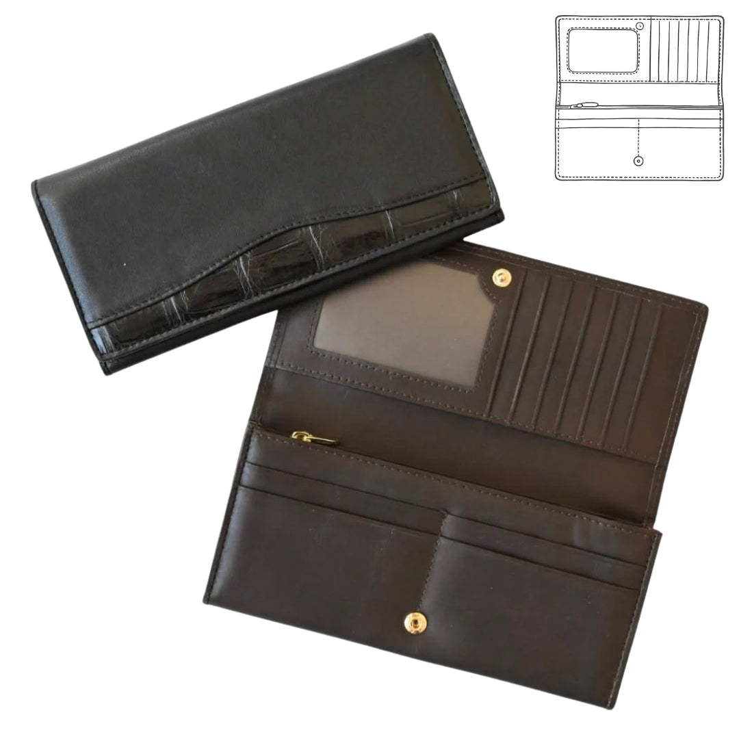Cowhide and Crocodile Long Wallet 2087