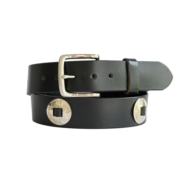 Black Leather Belt with Conchos