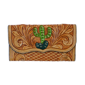 CACTUS cowhide tooled embossed ladies wallet