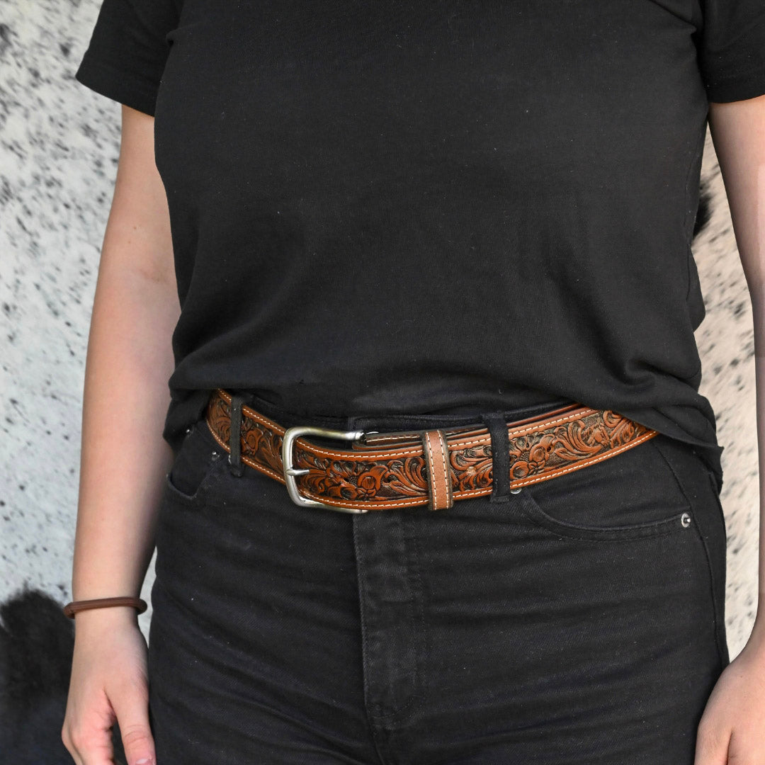 Embossed Belt - Floral and Horse Pattern