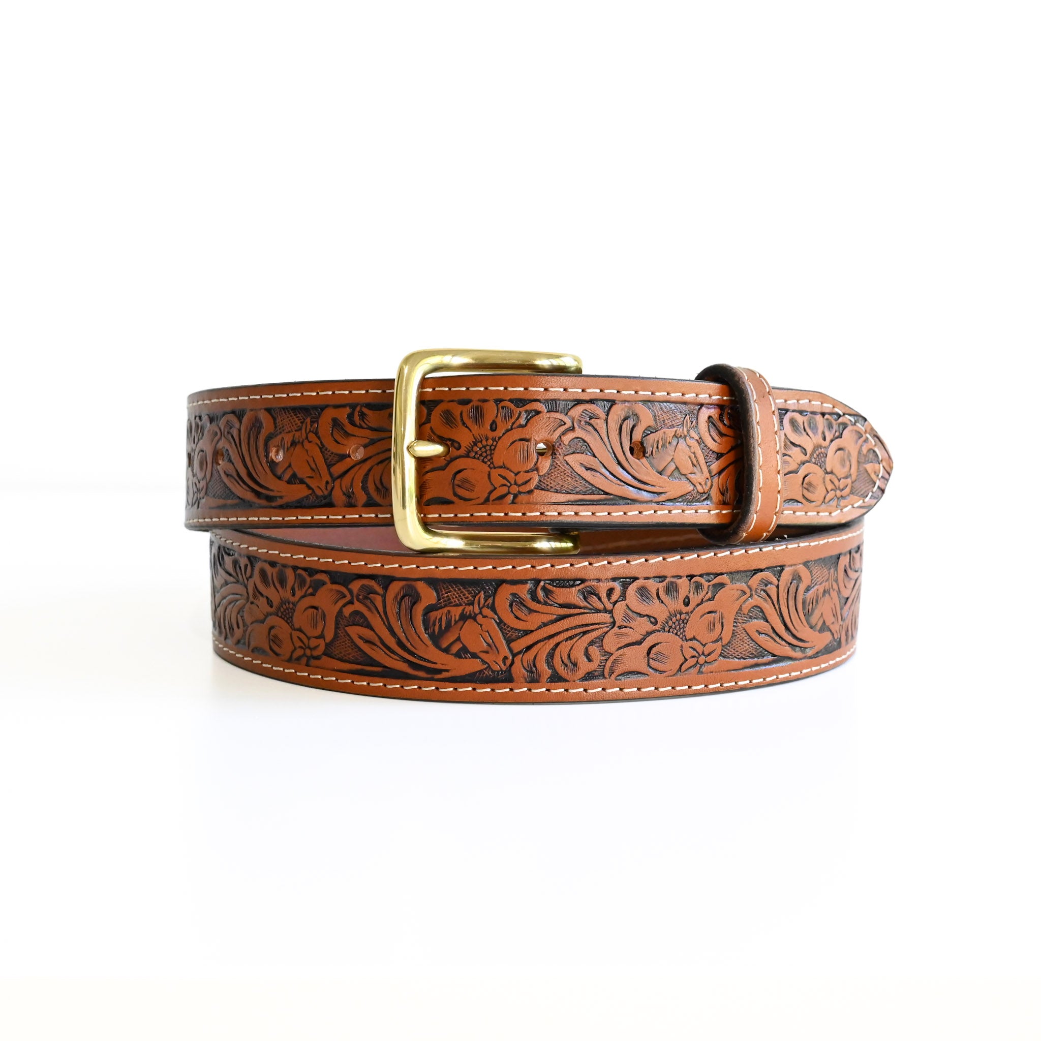 Embossed Belt - Floral and Horse Pattern