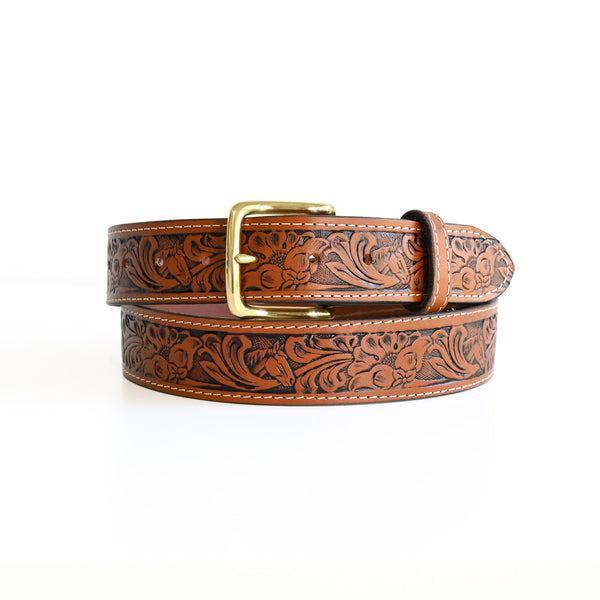 Embossed Belt - Floral and Horse Pattern