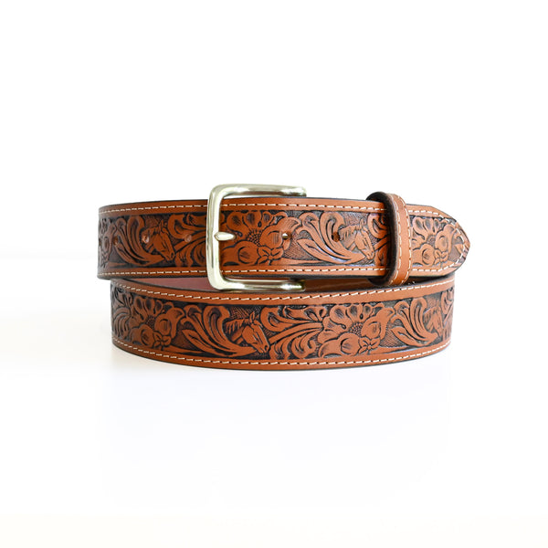 Embossed Belt - Floral and Horse Pattern