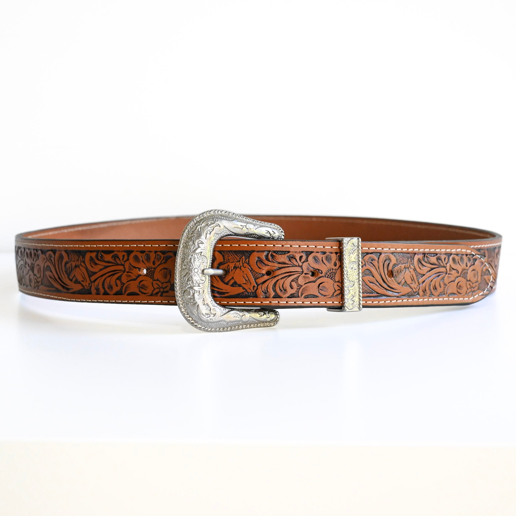 Embossed Belt - Floral and Horse Pattern