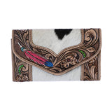 Feather Design Cowhide Tooled Ladies Wallet