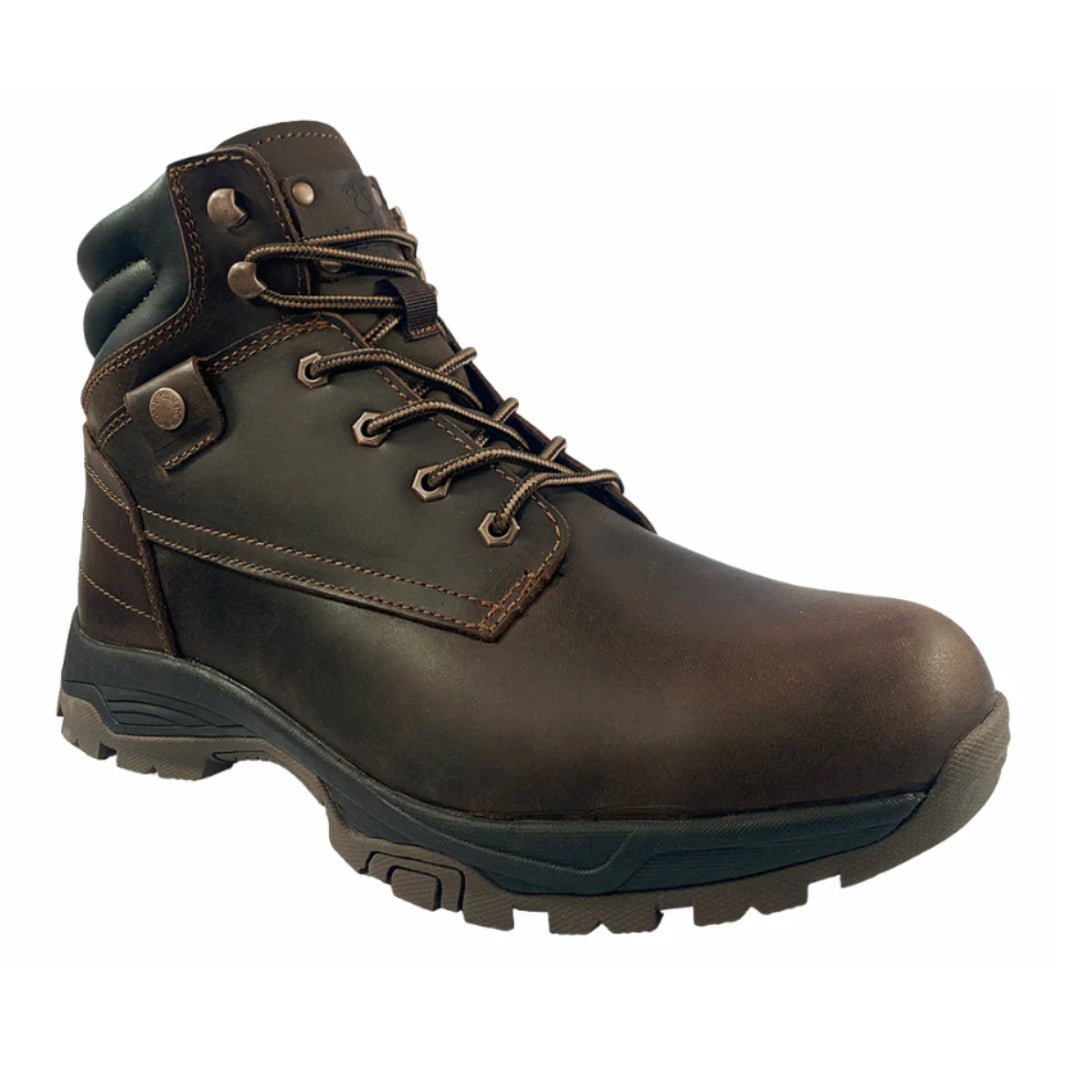 Brown leather lace up boot with sheepskin lining