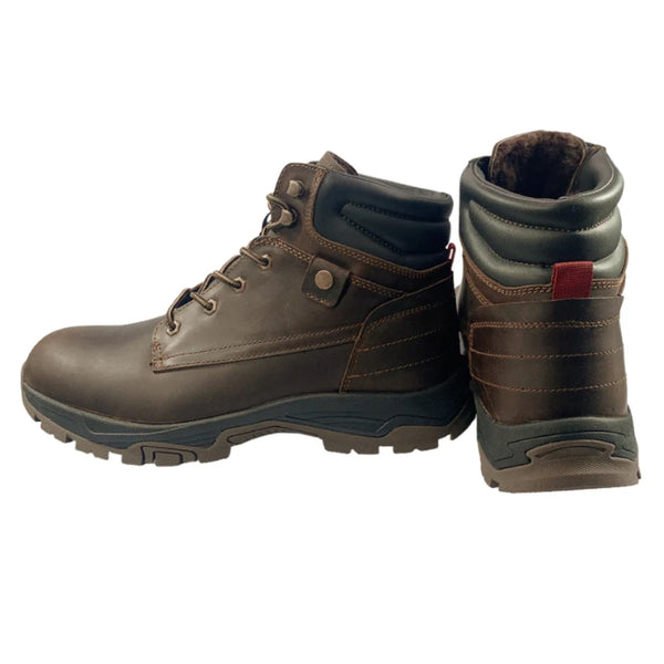 Brown leather lace up boot with sheepskin lining