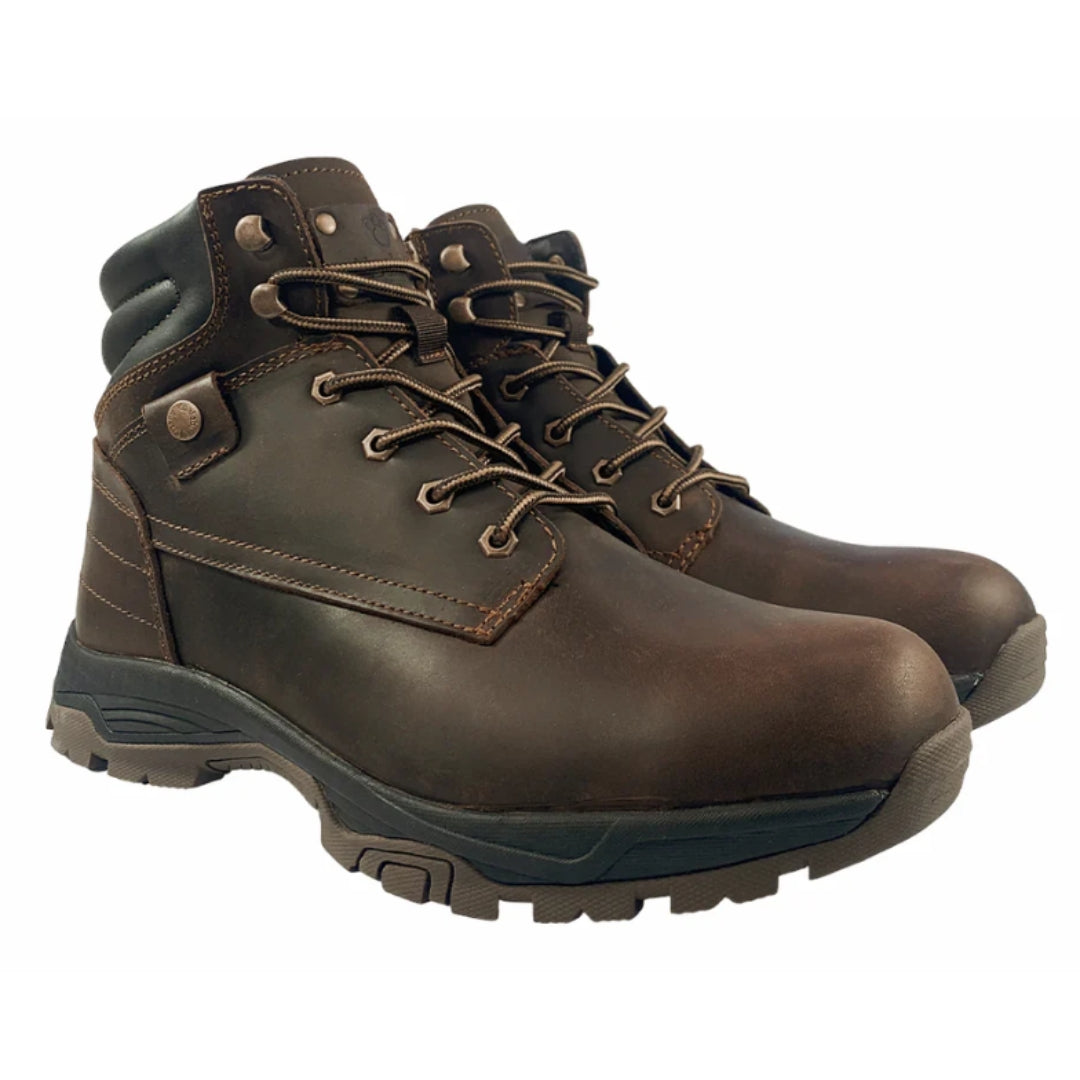 Brown leather lace up boot with sheepskin lining