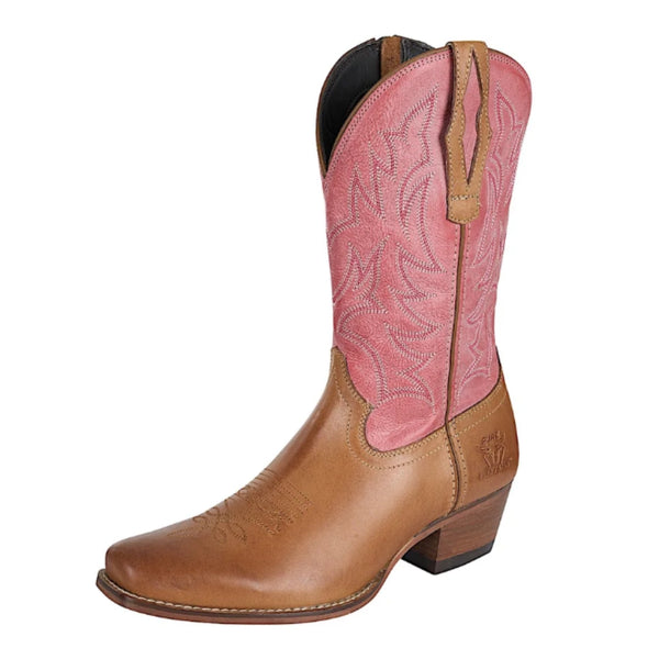 Pure Western Women's Pioneer Boot in Pink and Honey (Tan)