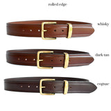 brown cowhide leather belts 1 1/2 Inch with rolled edge