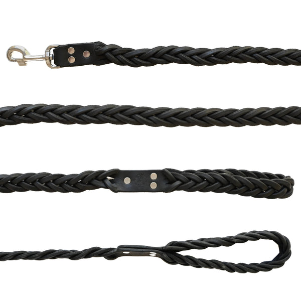 cowhide leather plaited dog lead - black
