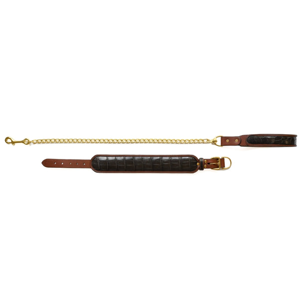 Crocodile Leather Dog Collar + Lead Set