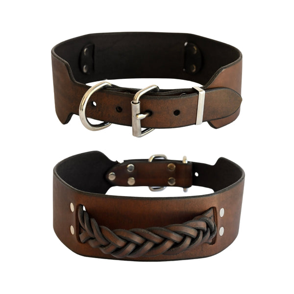 cowhide dog collar with plaited handle